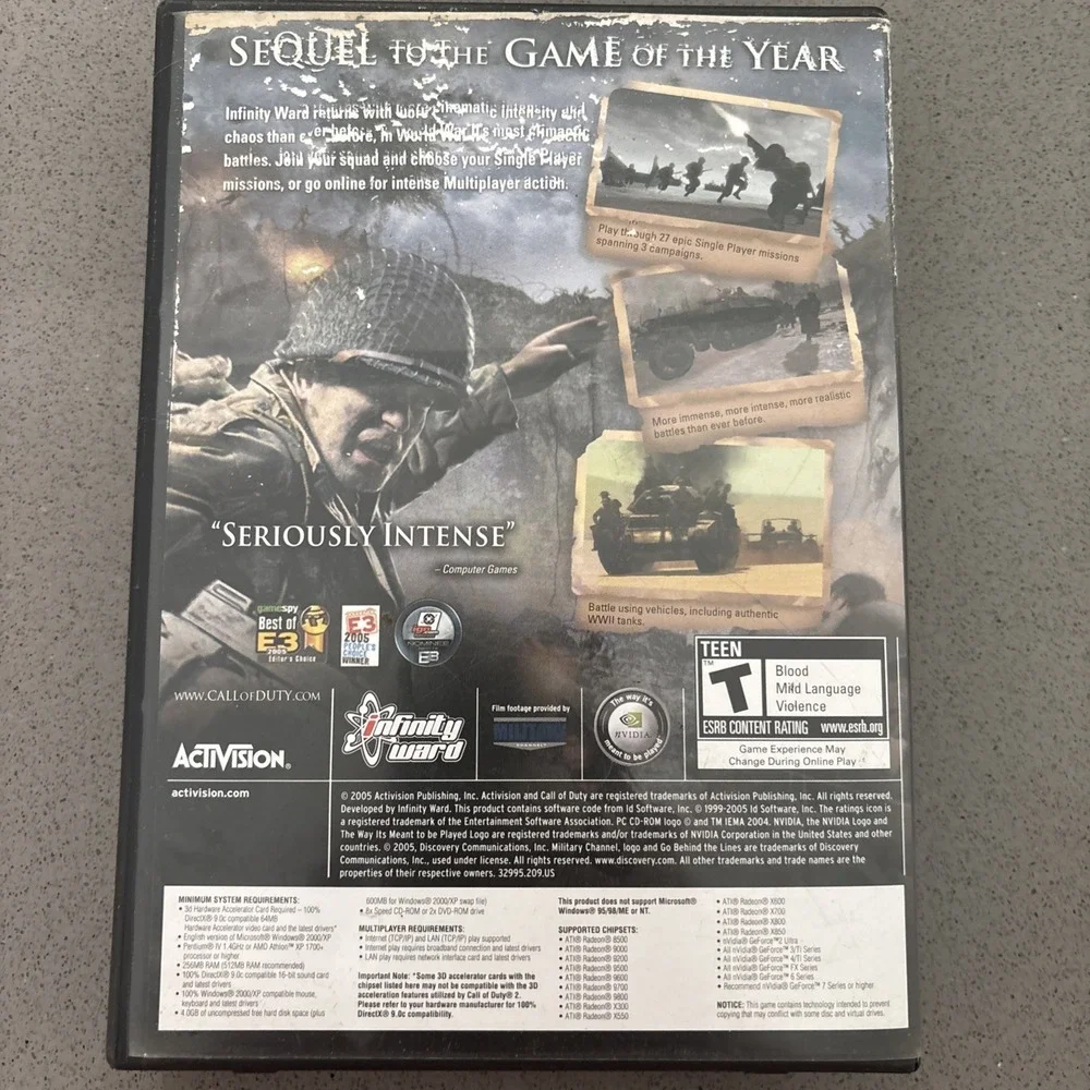 Call of Duty 2 PC CD-ROM Windows Video‎ Game 7 Disc w/ Manual Activision Vintage